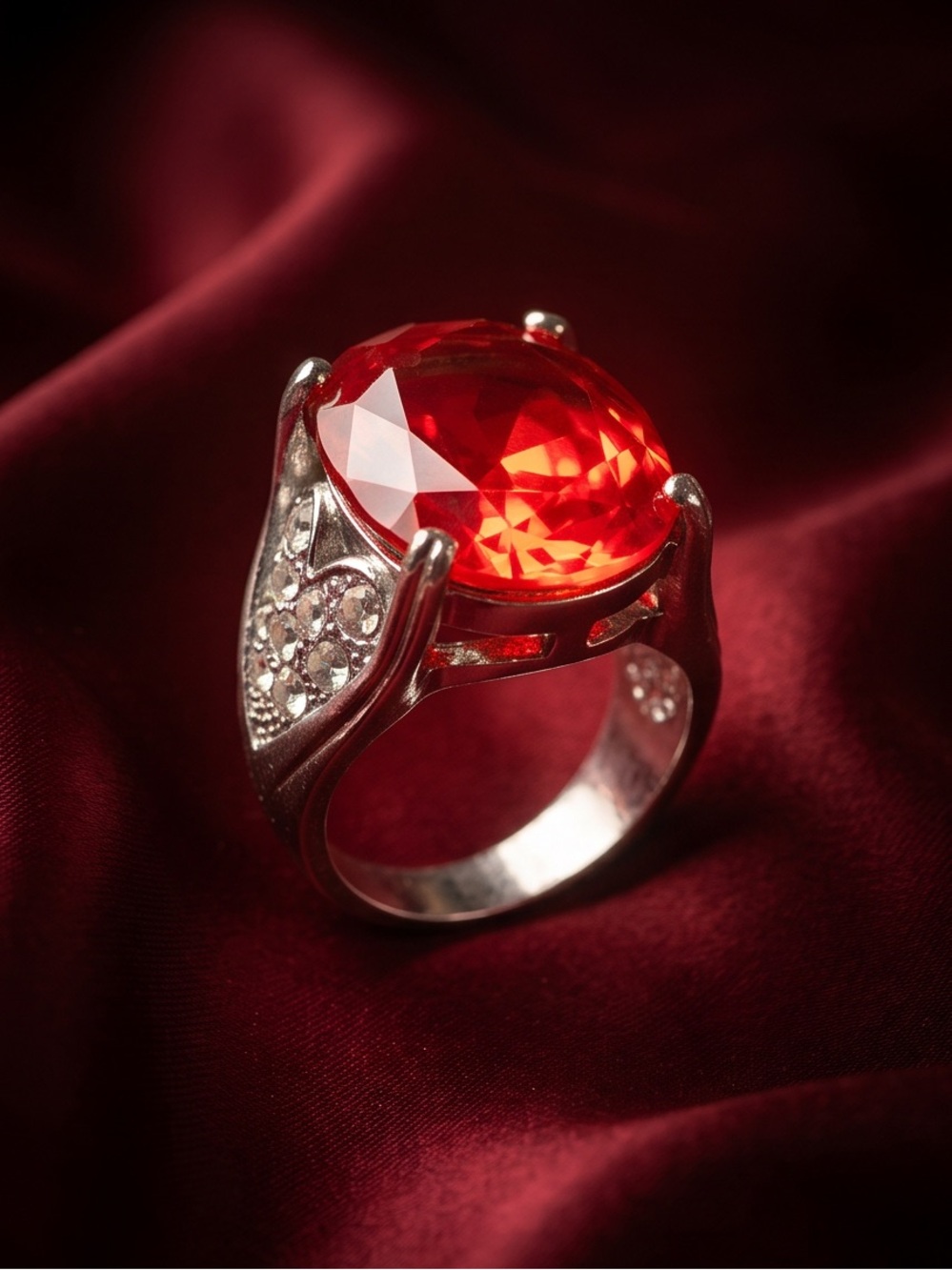 Luxury Cocktail Aesthetic Brilliant Cut Lab Made Orange Sapphire Ring Size 9 NEW